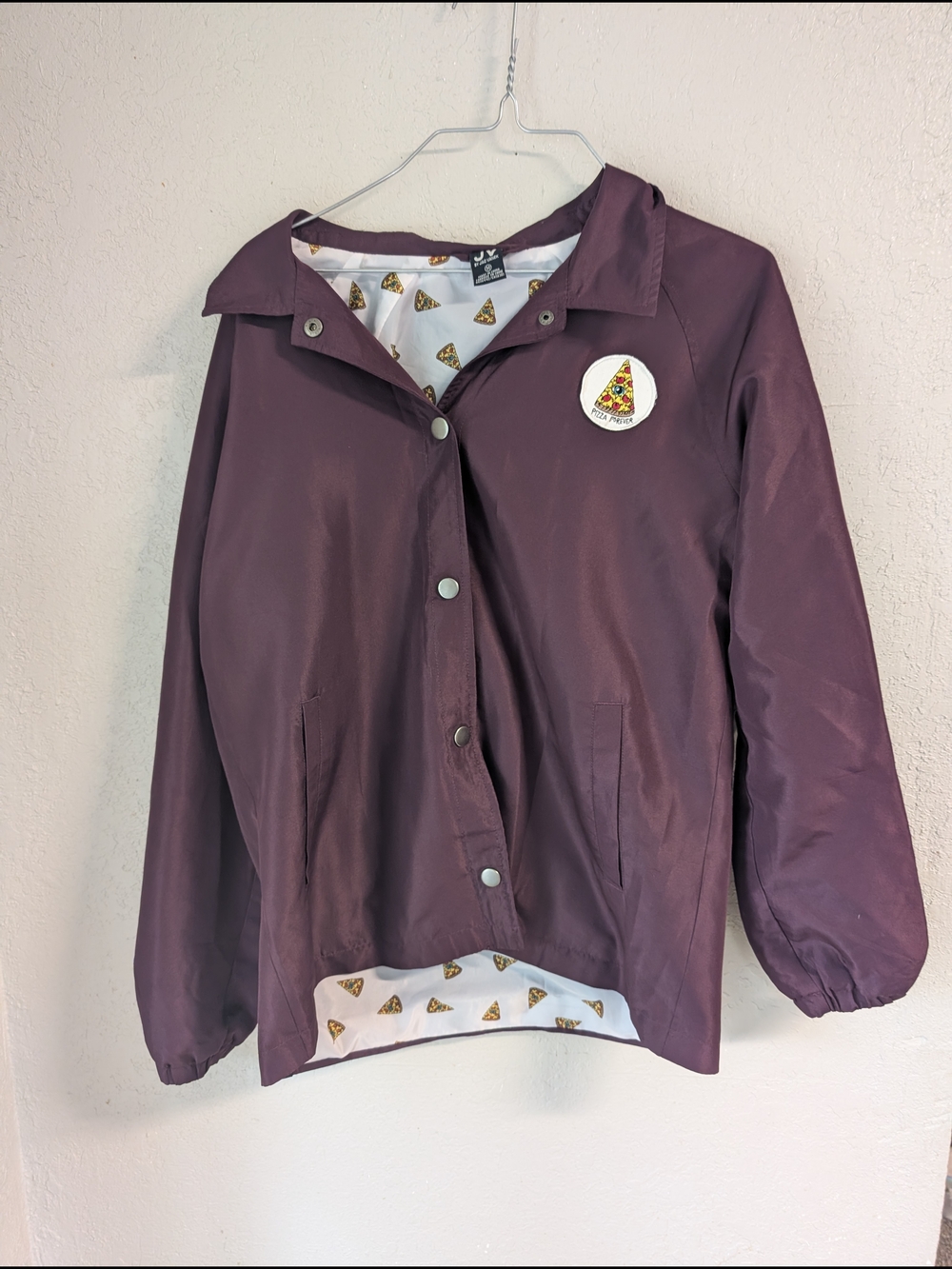Pizza Forever Windbreaker M Burgundy Plum Pizza Novelty Graphic Indie Emo Punk